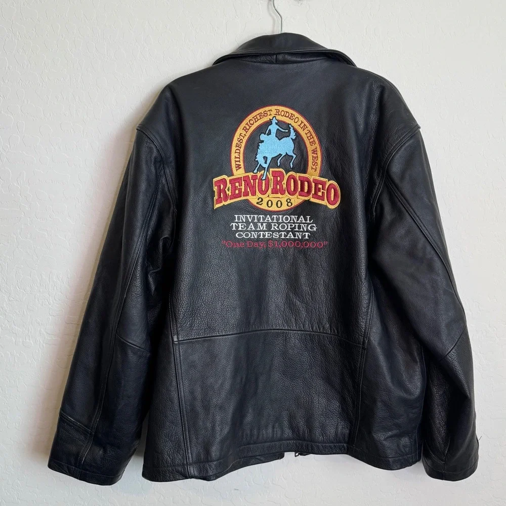 VTG Reno Rodeo 2008 Team Roping Contestant XL Wrangler's Men's LEATHER Jacket - Picture 2 of 15